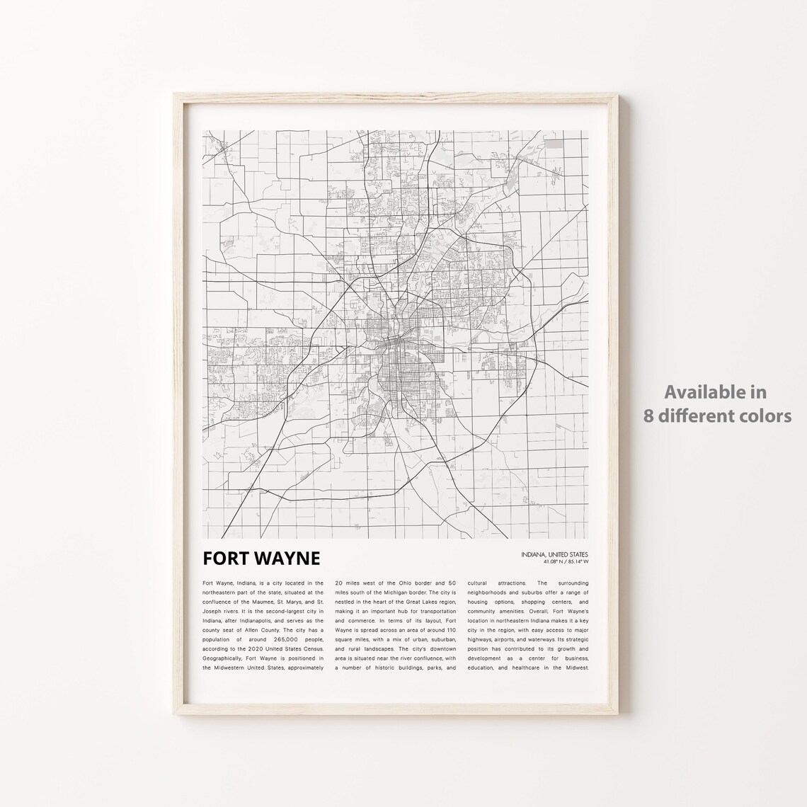 Fort Wayne Indiana City Street Map in Modern Minimalist Poster