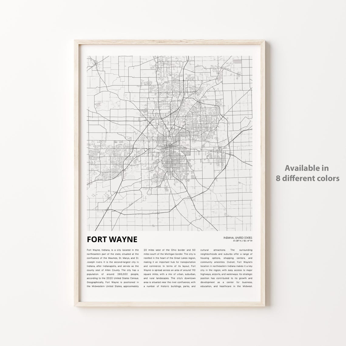 Fort Wayne Map Print Travel Wall Decor Art Indiana Housewarming Gift