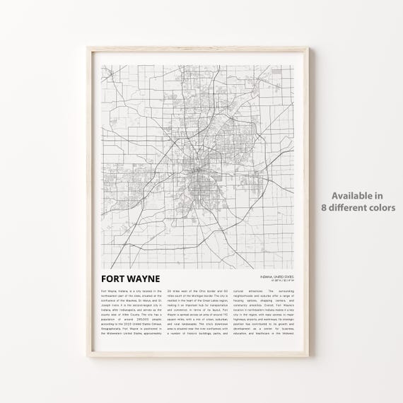 Fort Wayne Map Print Travel Wall Decor Art Indiana Housewarming Gift