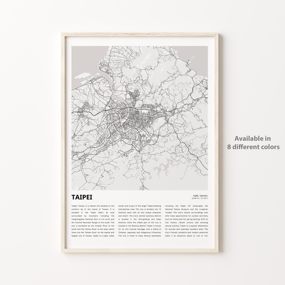 Taipei Taiwan Minimalist City Street Map Vintage Travel Wall Art