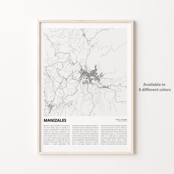 Manizales Map Print Travel Wall Decor Art Caldas Housewarming Gift