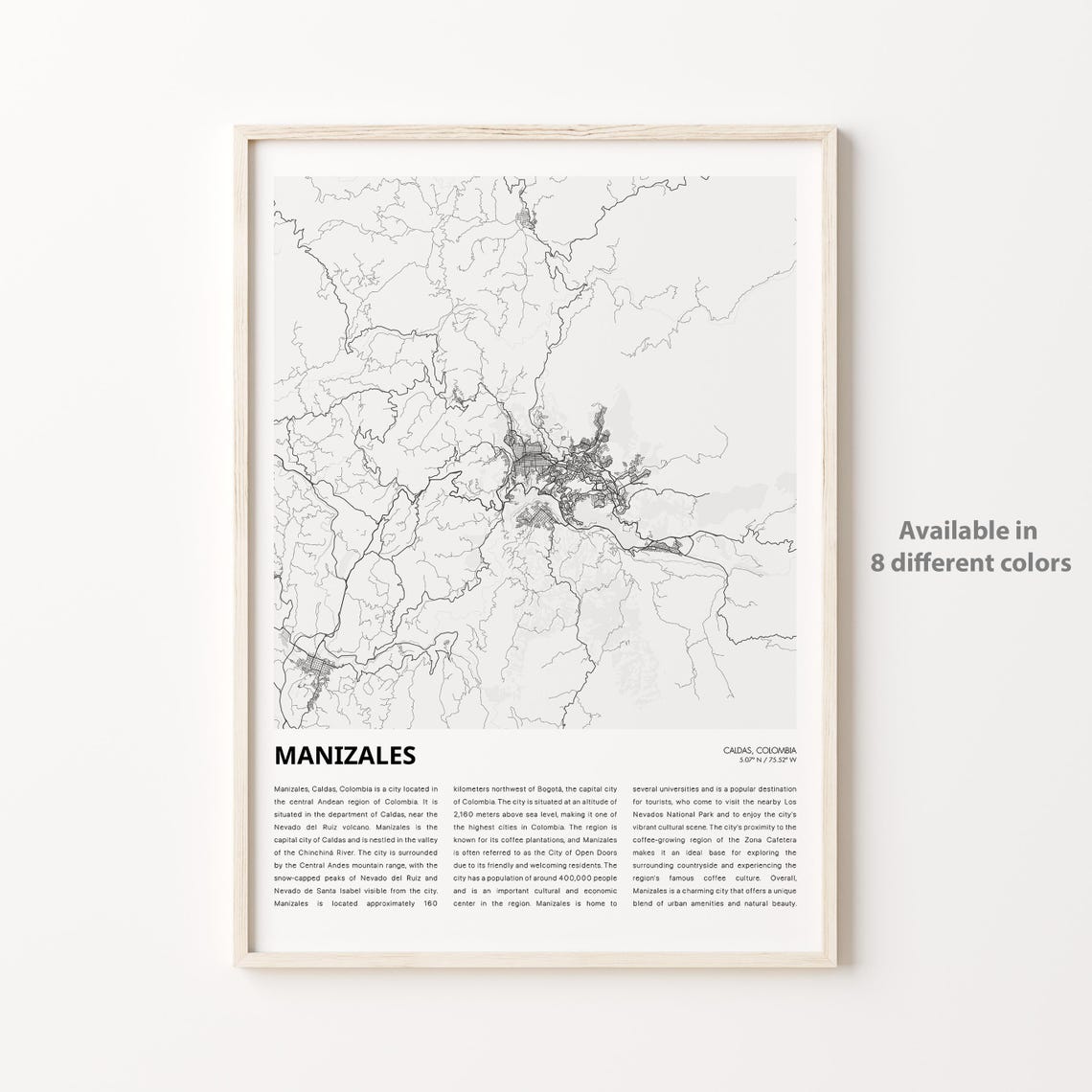 Manizales Map Print Travel Wall Decor Art Caldas Housewarming Gift