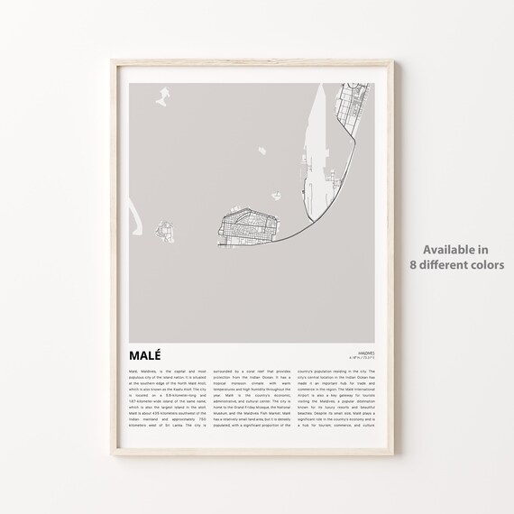 Male Maldives Minimalist Black and White Island Map Wall Art