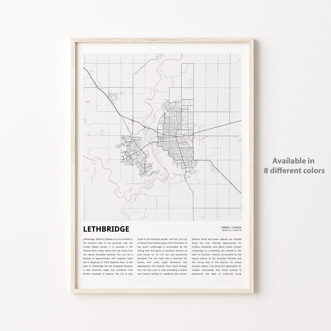 Lethbridge Alberta Canada Minimalist City Map Travel Decor Poster