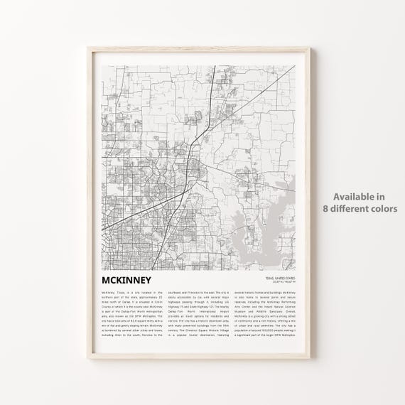 Mckinney Map Print Travel Wall Decor Art Texas Housewarming Gift