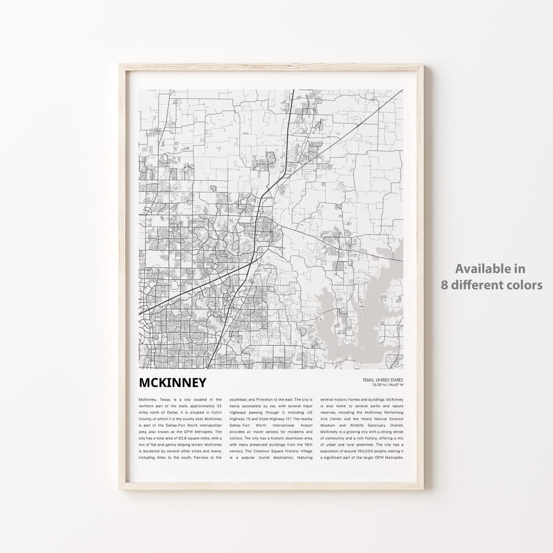 Mckinney Map Print Travel Wall Decor Art Texas Housewarming Gift