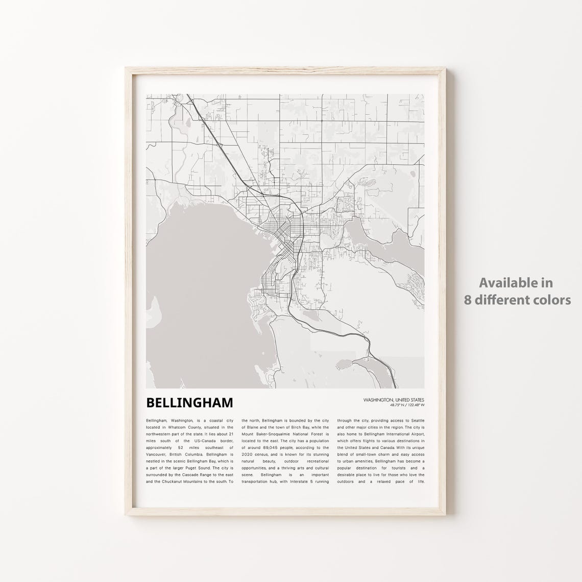 Bellingham Map Print Travel Wall Decor Art Washington Housewarming Gift
