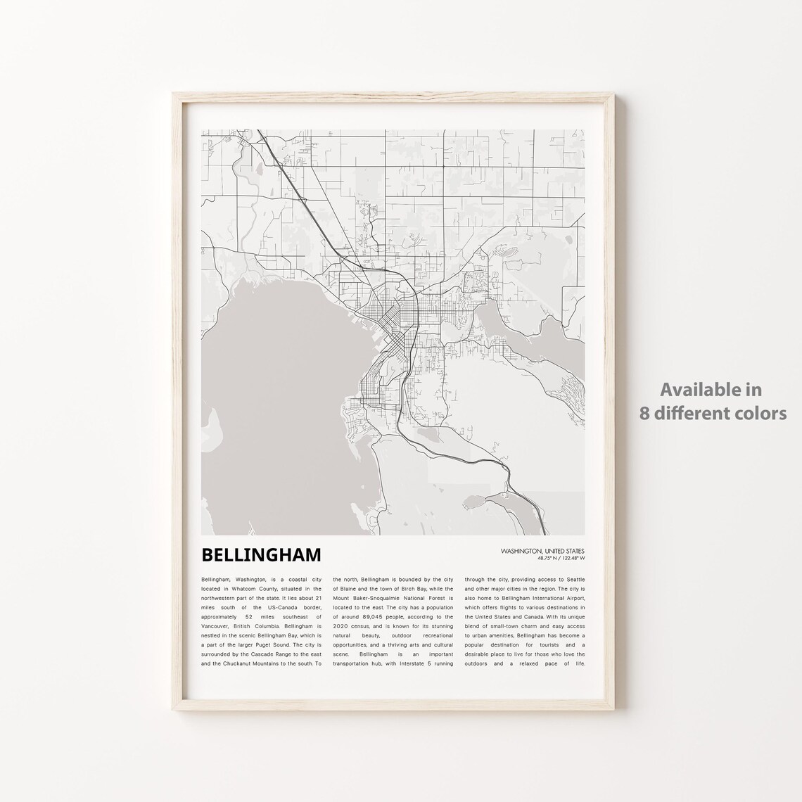 Bellingham Washington City Street Map Minimalist Travel Poster