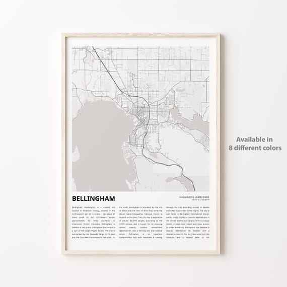 Bellingham Map Print Travel Wall Decor Art Washington Housewarming Gift