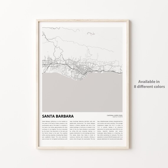Santa Barbara California Minimalist Map Poster With Coordinates And Region Detail