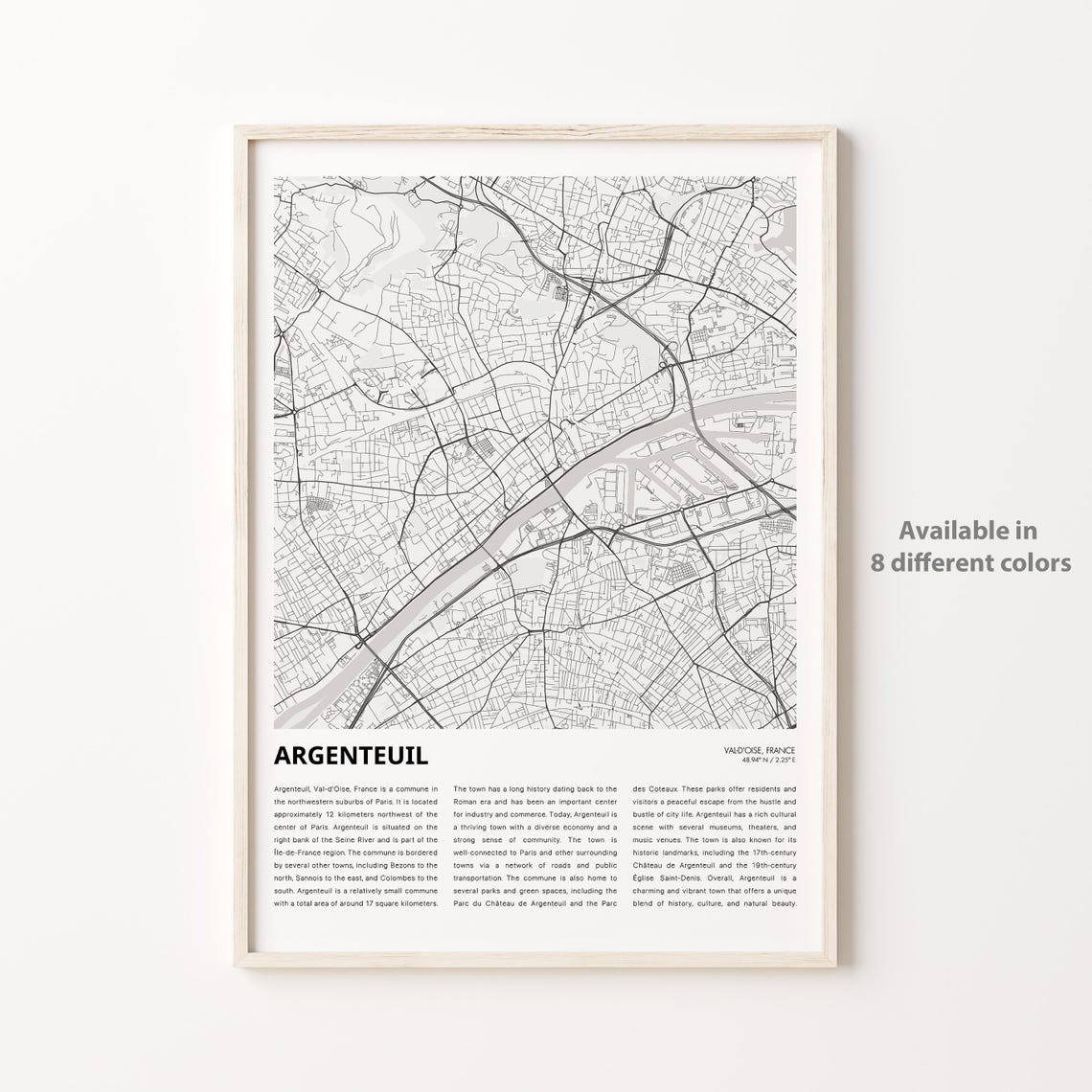 Argenteuil Map Print Travel Wall Decor Art Valdoise Housewarming Gift