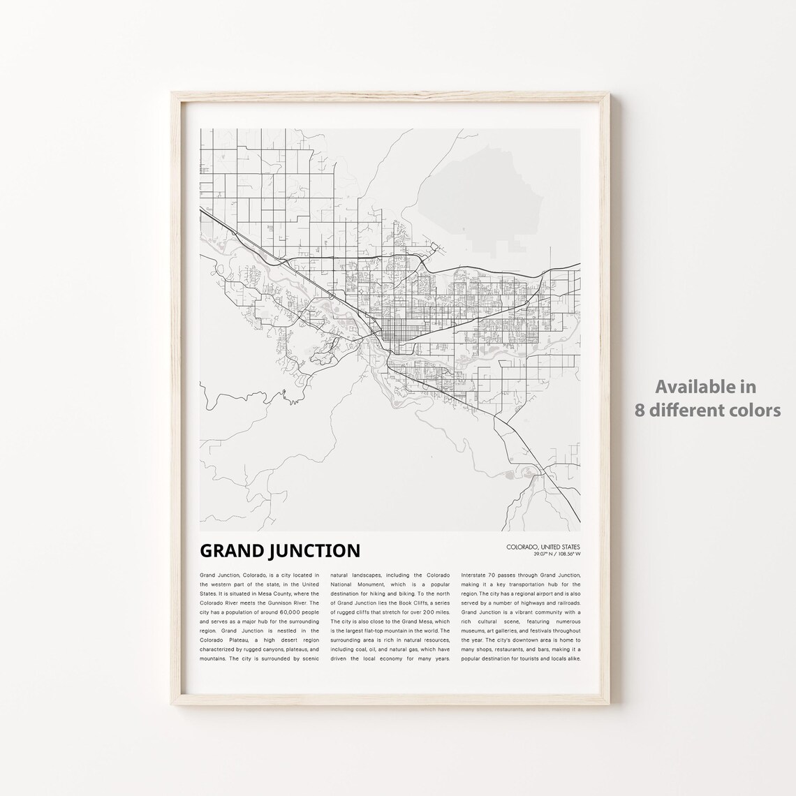 Grand Junction Colorado Minimalist City Street Map Travel Poster