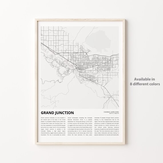 Grand Junction Colorado Minimalist City Street Map Travel Poster