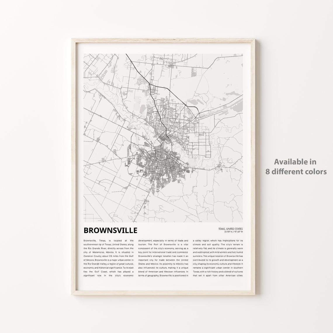 Brownsville Map Print Travel Wall Decor Art Texas Housewarming Gift