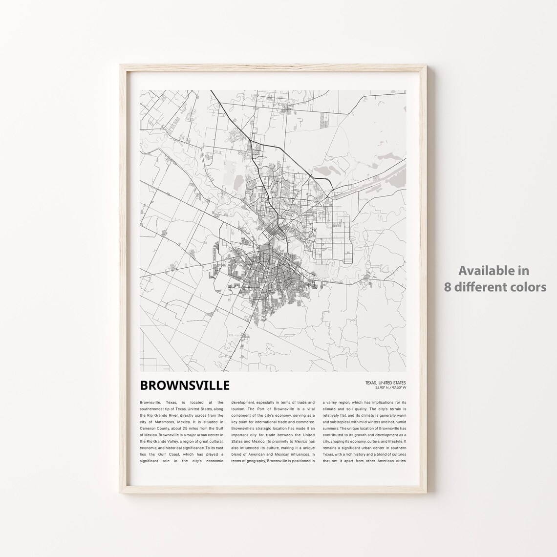 Brownsville Texas Minimalist Street Map Poster with City Description