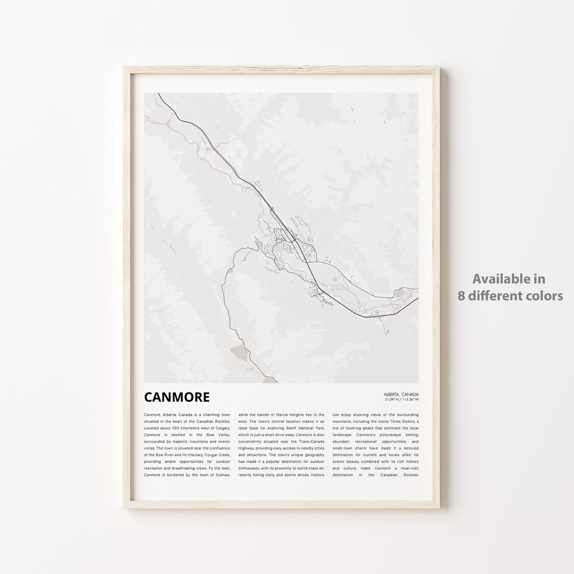 Canmore Alberta Rocky Mountain Town Minimalist Map Travel Poster