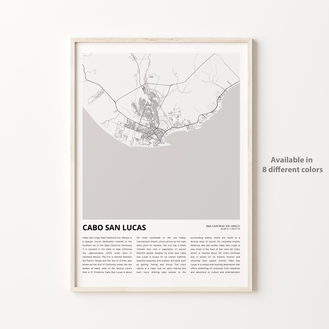 Cabo San Lucas Mexico City Street Map Minimalist Travel Poster