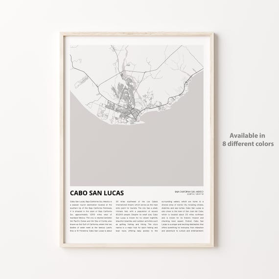 Cabo San Lucas Map Print Travel Wall Decor Art Baja Sur Housewarming Gift