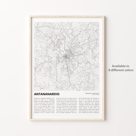 Antananarivo Map Print Travel Wall Decor Art Analamanga Housewarming Gift