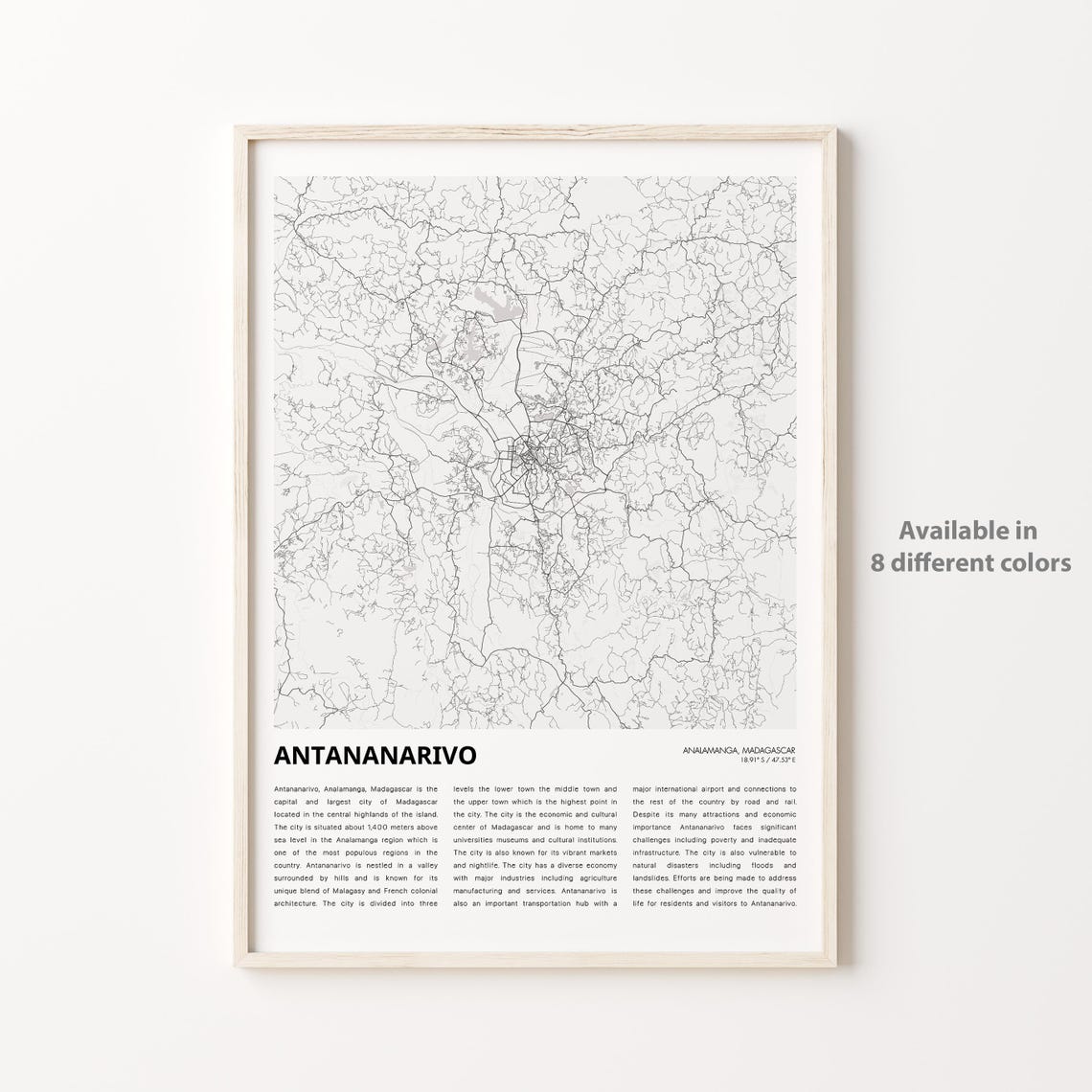 Antananarivo Map Print Travel Wall Decor Art Analamanga Housewarming Gift