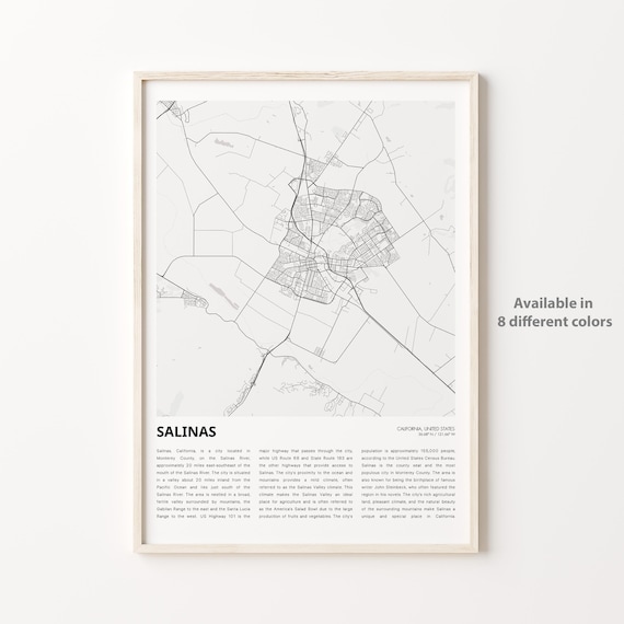 Salinas California Minimalist City Map Monochrome Travel Poster