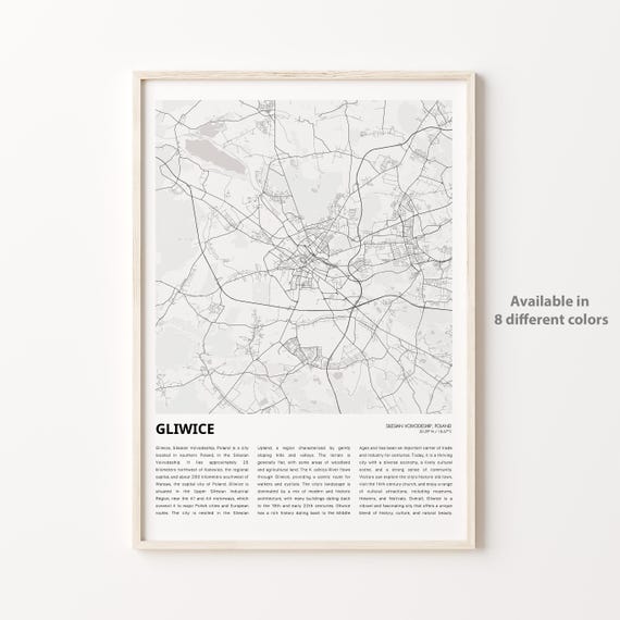 Gliwice Map Print Travel Wall Decor Art Silesian Voivodeship Housewarming Gift