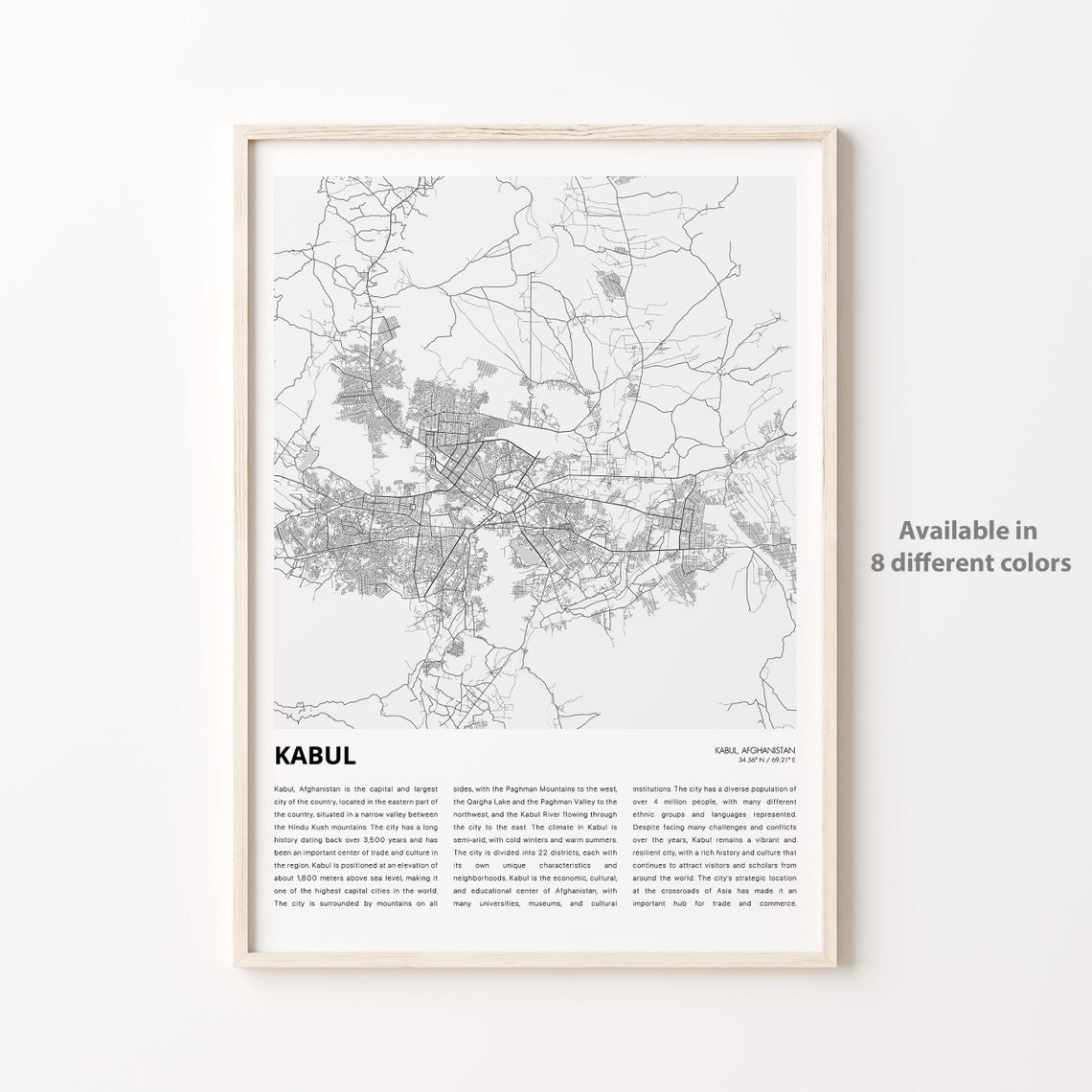 Kabul Map Print Travel Wall Decor Art Housewarming Gift