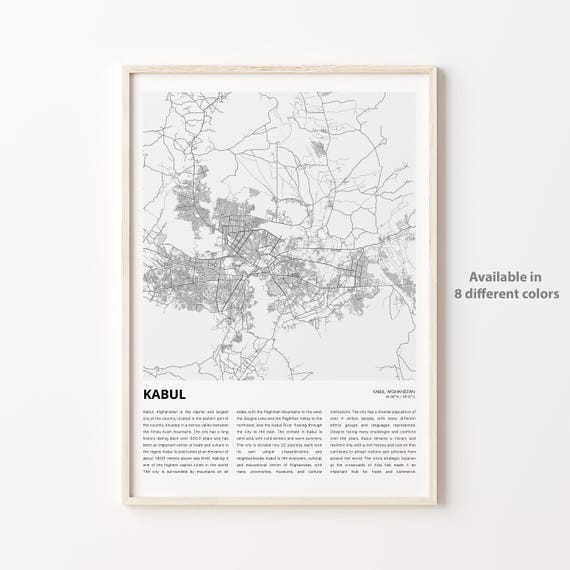 Kabul Map Print Travel Wall Decor Art Housewarming Gift