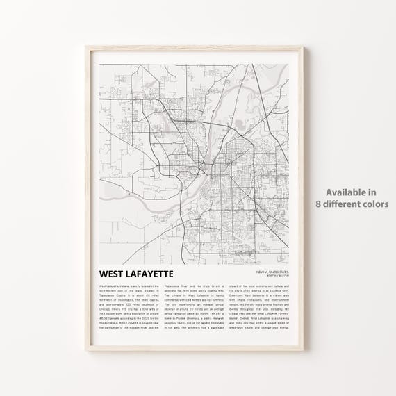 West Lafayette Map Print, Indiana Travel Wall Decor