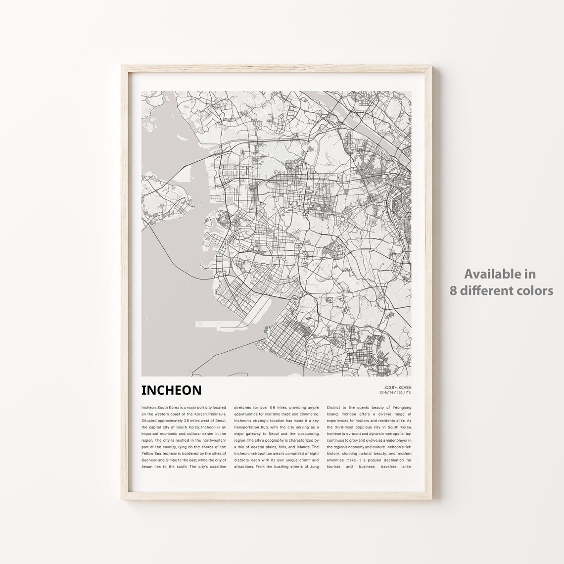Incheon Map Print Travel Wall Decor Art Housewarming Gift