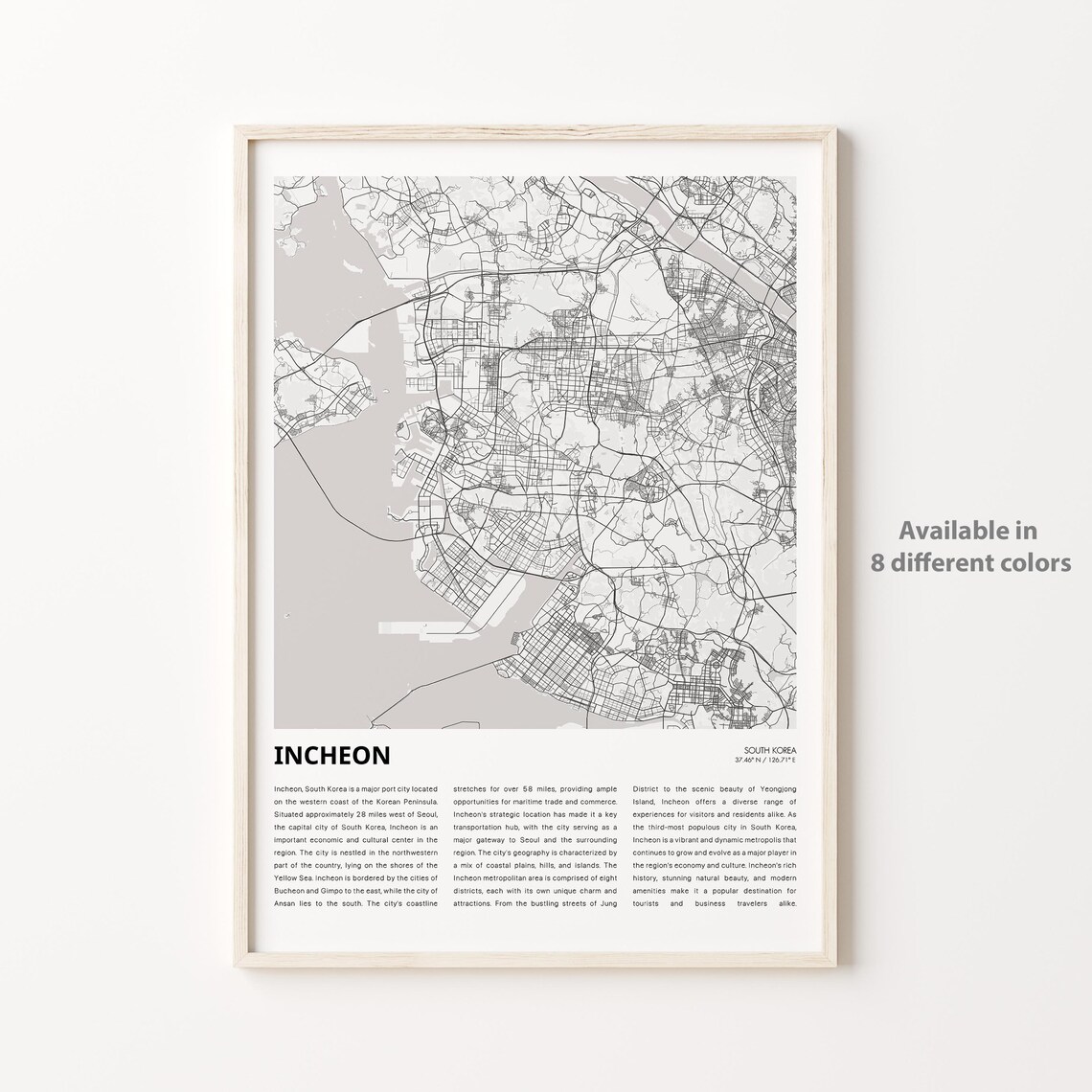 Incheon South Korea Minimalist City Map Grayscale Travel Poster