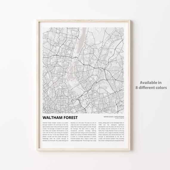 Waltham Forest London Minimal Street Map Borough United Kingdom Print