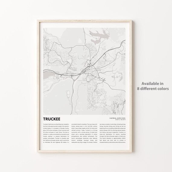 Truckee California Minimalist Mountain Town Map Poster For Decor