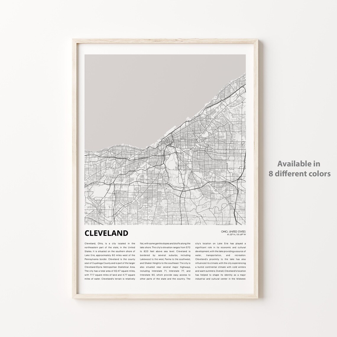 Cleveland Ohio Minimalist City Map Lake Erie Street Art Poster