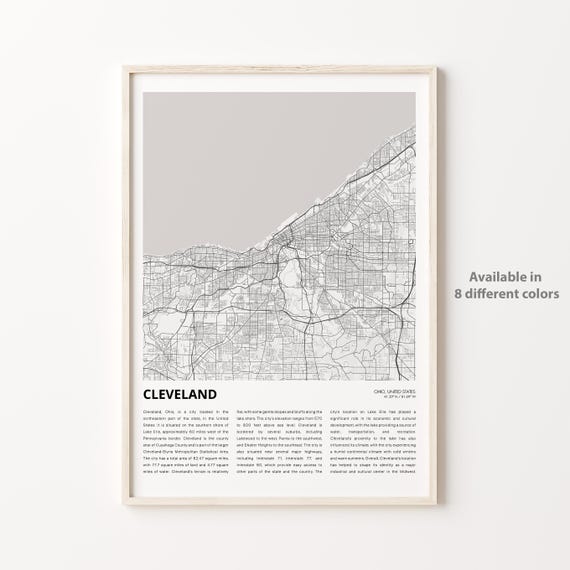 Cleveland Map Print Travel Wall Decor Art Ohio Housewarming Gift