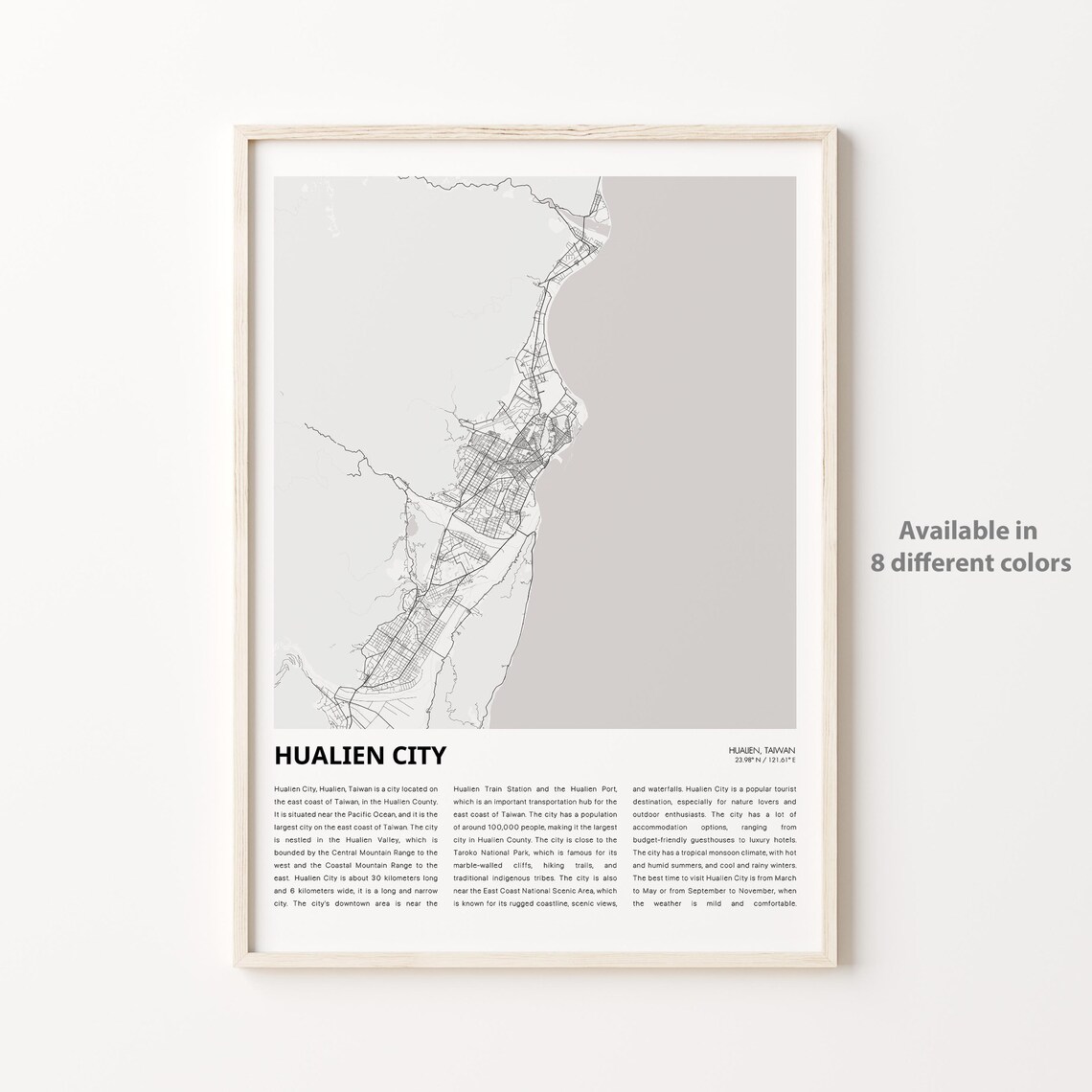 Hualien City Taiwan Minimalist Monochrome City Map Travel Poster
