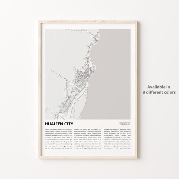 Hualien City Taiwan Minimalist Monochrome City Map Travel Poster
