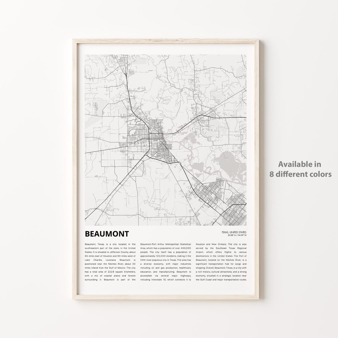 Beaumont Map Print Travel Wall Decor Art Texas Housewarming Gift Personalized Poster