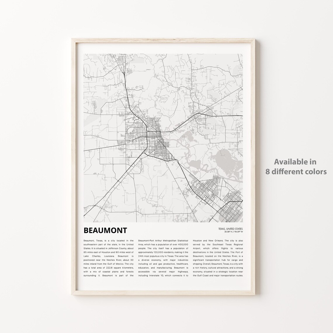 Beaumont Texas Gulf Coast City Minimalist Street Map Travel Poster