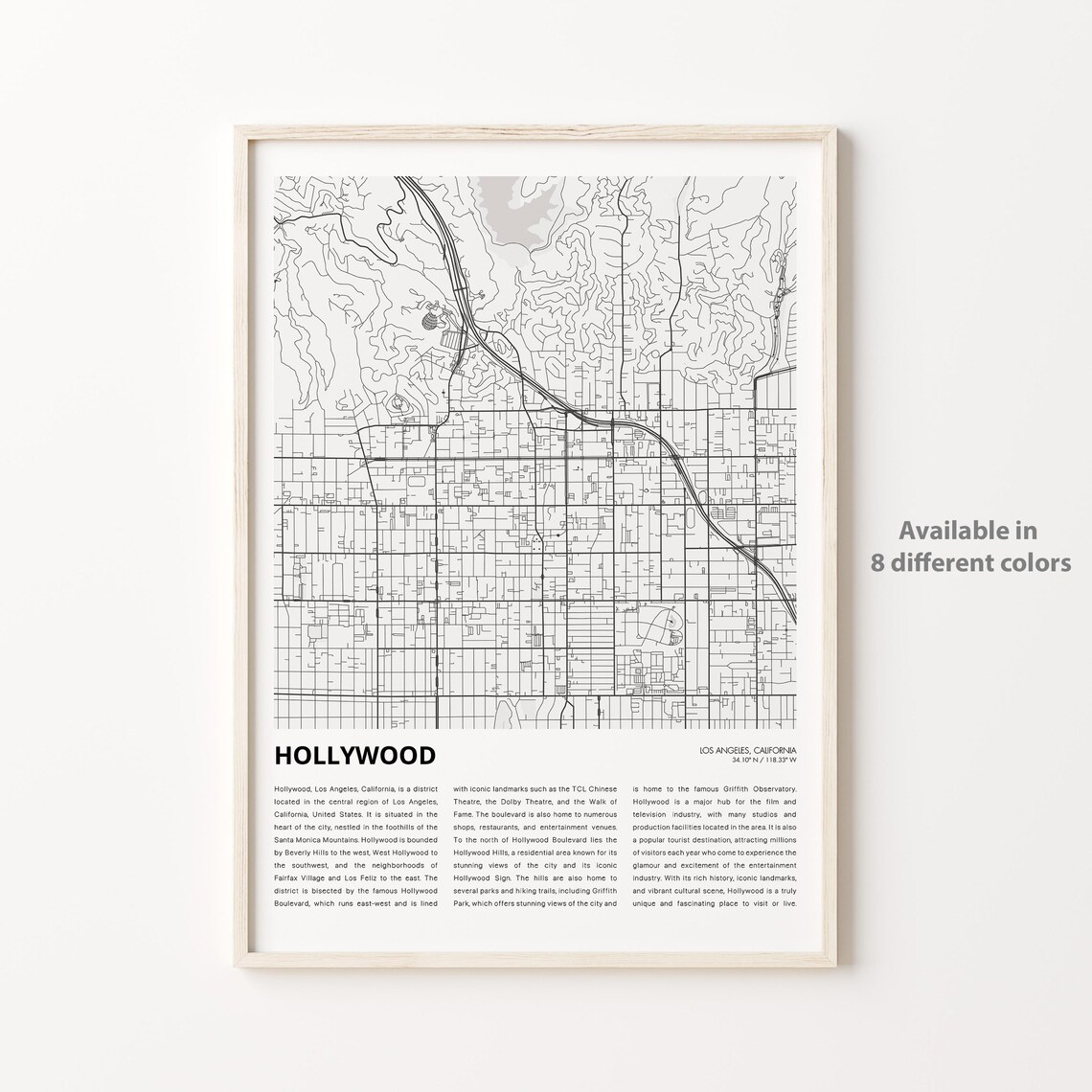 Hollywood Los Angeles California Minimalist City Map Art Poster