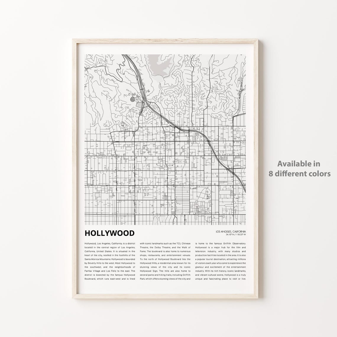 Hollywood Map Print Travel Wall Decor Art Housewarming Gift