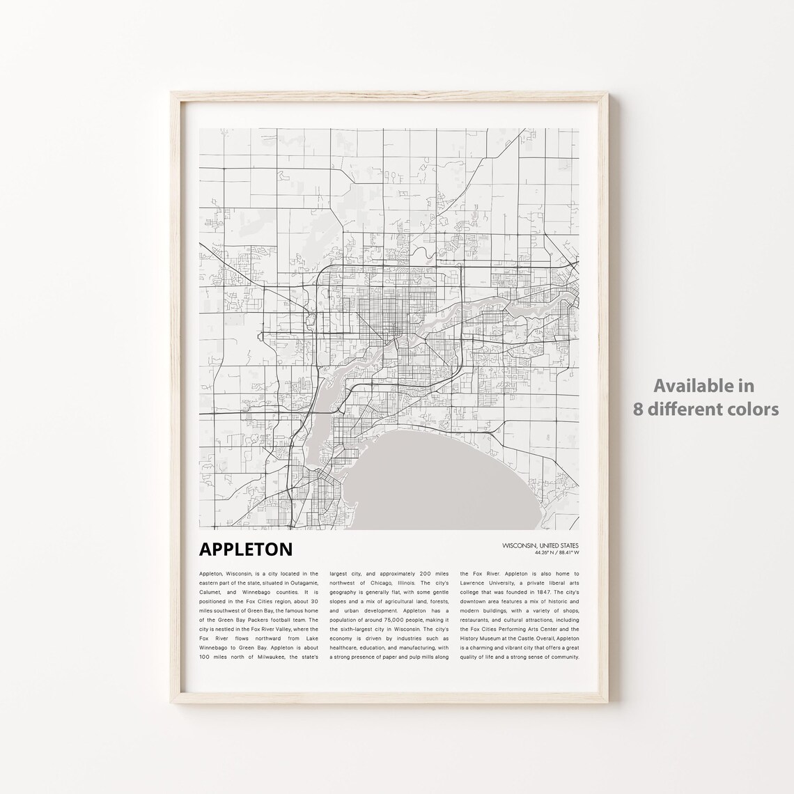 Appleton Wisconsin Minimalist City Map Art Print with Description