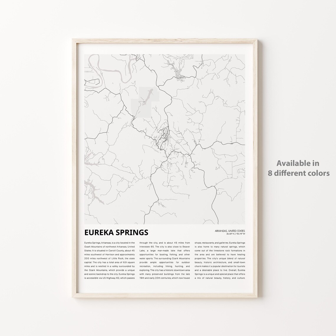 Eureka Springs Arkansas Minimalist City Street Map Travel Poster