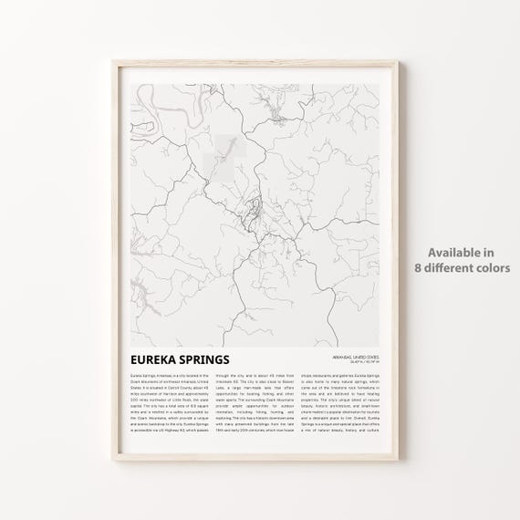 Eureka Springs Map Print Travel Wall Decor Art Arkansas Housewarming Gift