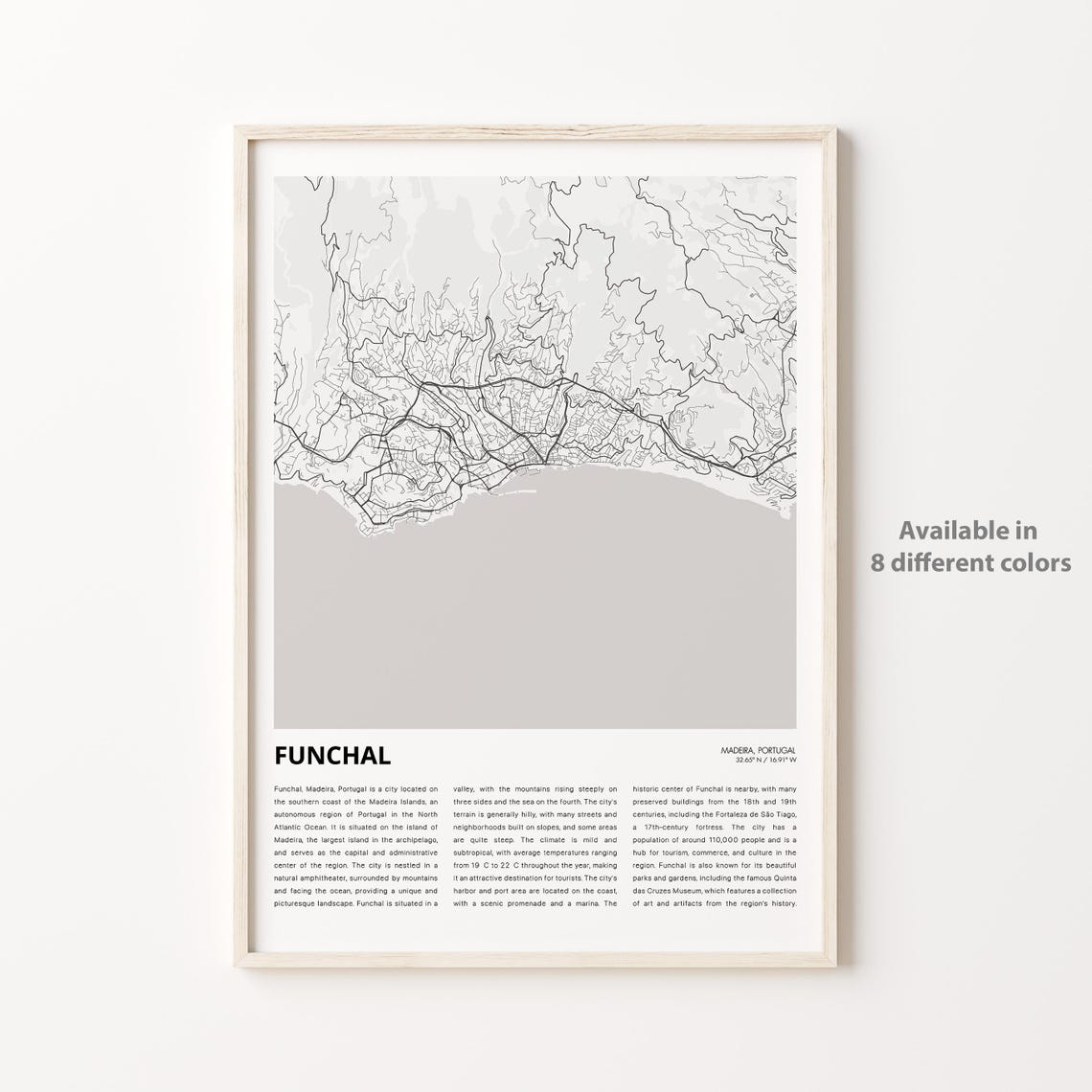 Funchal Map Print Travel Wall Decor Art Madeira Housewarming Gift