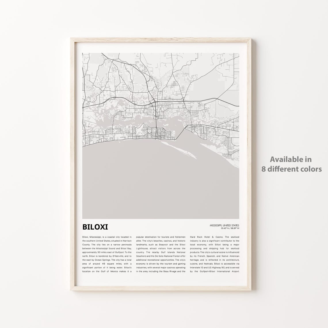 Biloxi Map Print Travel Wall Decor Art Mississippi Housewarming Gift