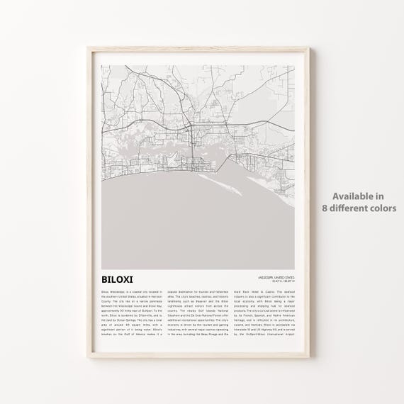 Biloxi Map Print Travel Wall Decor Art Mississippi Housewarming Gift