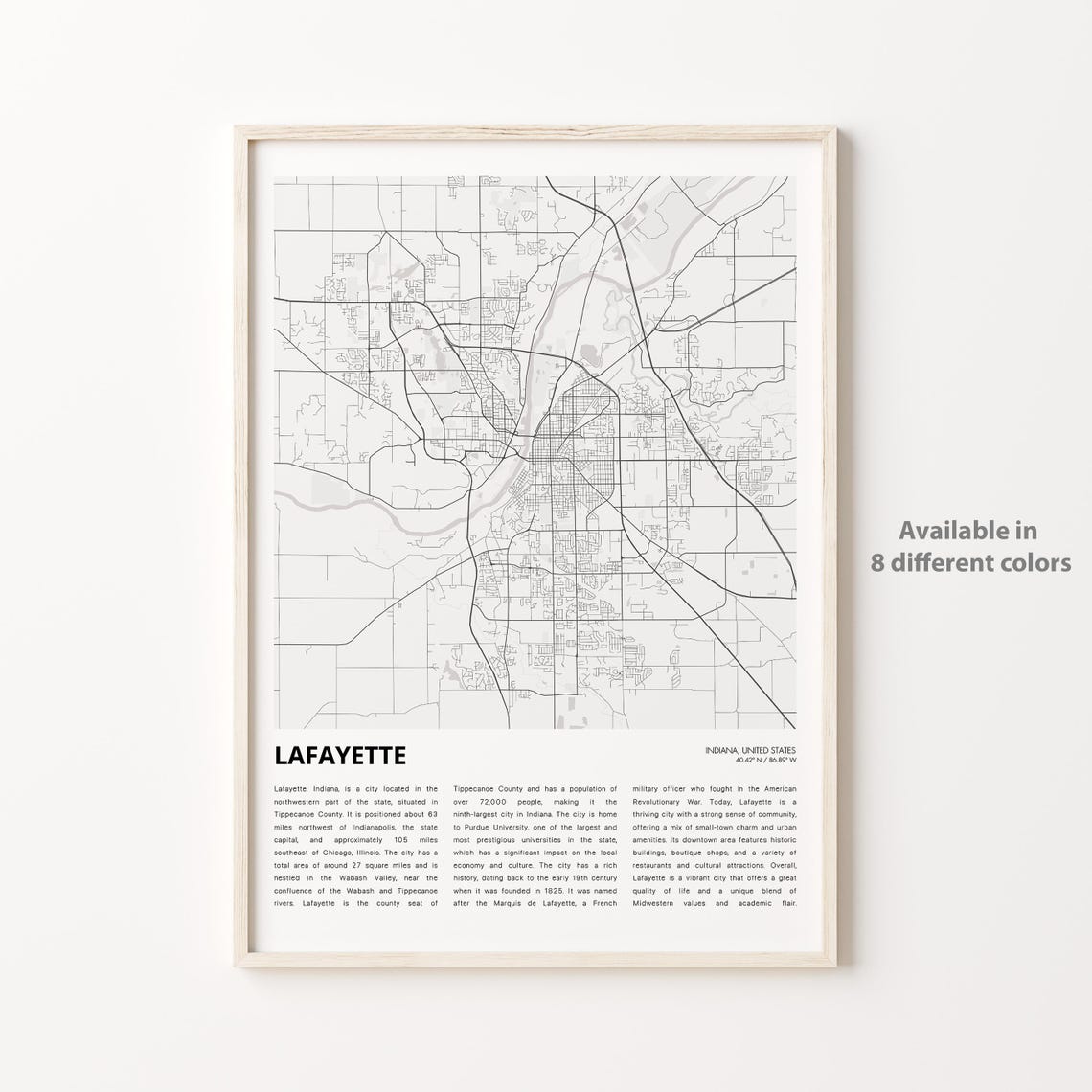 Lafayette Map Print Travel Wall Decor Art Indiana Housewarming Gift