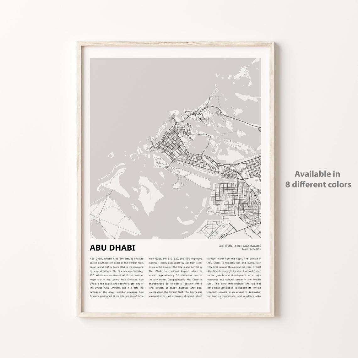 Abu Dhabi Map Print Travel Wall Decor Art Housewarming Gift Poster