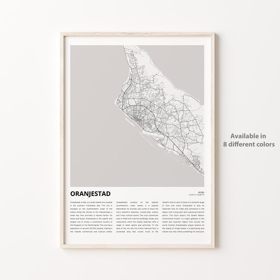 Oranjestad Aruba Caribbean Island Capital City Map Wall Poster